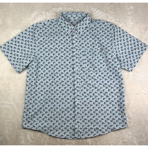 Huk Fishing Shirt Men’s XL Blue Button Down Short Sleeve Fish All Over Print - Picture 1 of 8